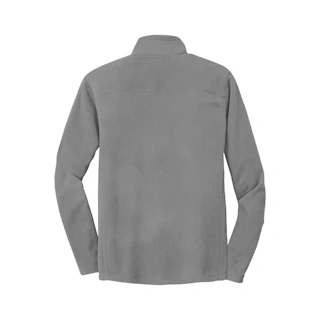 The back of a gray half zip fleece pullover.