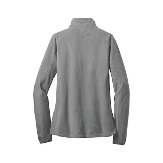 The back of a solid gray half zip sweatshirt with thumbholes.
