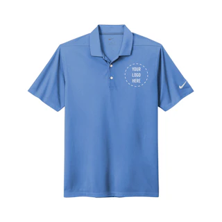 A Nike logo polo shirt in light blue color with Your Logo Here in the top right corner.