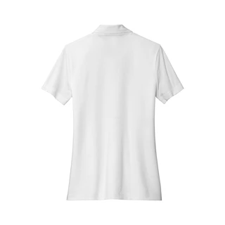 The back of a white women's polo shirt.