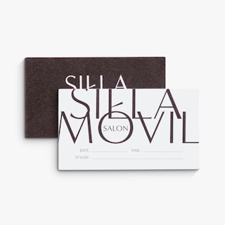 Two custom appointment cards printed with Silla Movil Salon and spaces for date, time and stylist information.