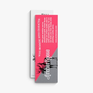 Two bookmarks overlapping each other with a pink and gray design and a moose graphic in black.