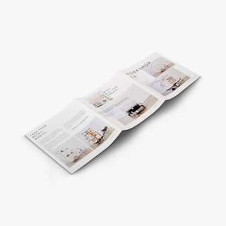 The back of a tri-fold brochure with a square design and images of mobile retail carts.