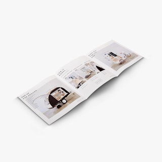 A square brochure printed with a tri fold and images and details of mobile retail carts.
