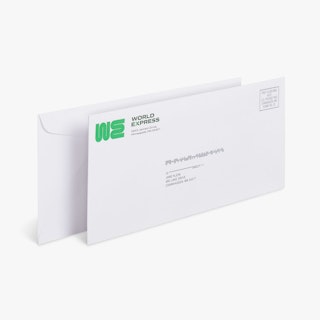 Two business envelopes overlapping each other and printed with World Express in the top left corner.