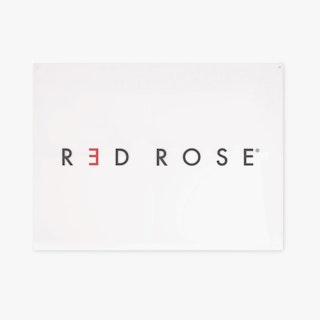 Custom acrylic sign with a brand name in black and red letters.