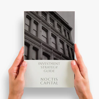 Two hands holding an investment planning guide printed with Noctis Capital on the front cover.