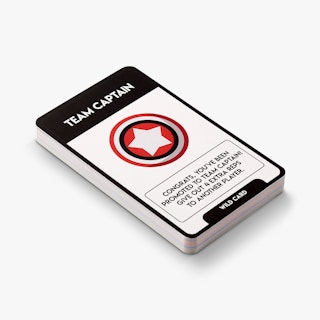 A deck of custom flashcards printed with Team Captain and Wild Card with a red, white and black design.