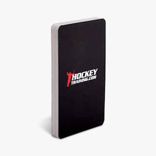 A deck of flashcards printed with a black background and a web address for hockey training.