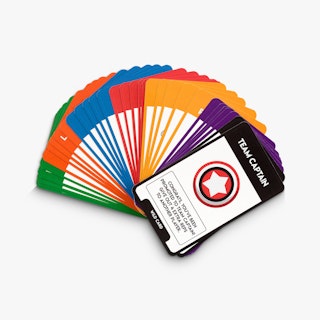 A deck of hockey training flashcards fanned out and printed in bright colors.