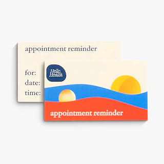 Two custom appointment cards overlapping each other with Hello Health in the top left corner.
