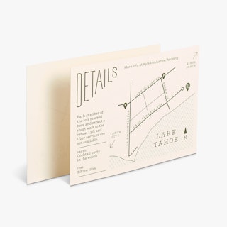 Two map cards overlapping each other and printed with wedding venue details and directions.