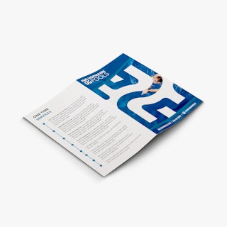 A marketing pamphlet laying open and face down, printed with service information for Hofmann Pools.