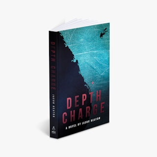 A paperback book printed with Depth Charge in red letters and a graphic of a diver.