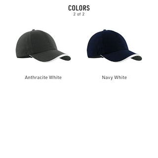 Two custom Nike hats in anthracite and navy with their color names below each one.