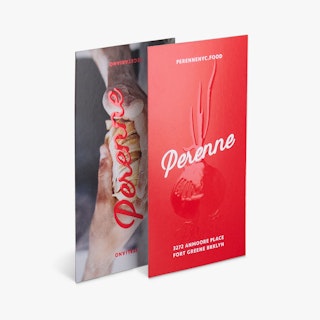 Two business cards printed with raised UV ink and a red and white design.