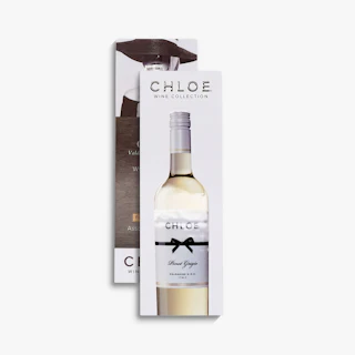 Two custom bookmarks printed with a raised UV coating over a Chloe Wine Collection design.