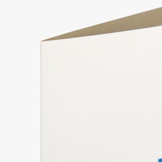 The top corner of a custom brochure printed with a white background.