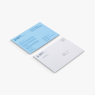 Two religious direct mail postcards printed with Infinite Love and worship center details.