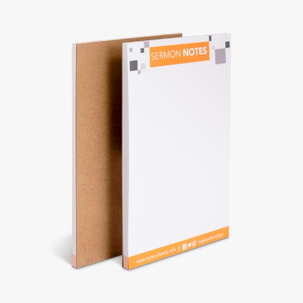 Two sermon notepads overlapping each other and printed with Sermon Notes at the top.