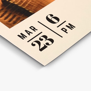 The bottom corner of an event poster printed with a cream background and that date and time in black