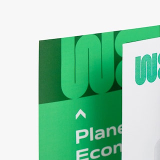The top left corners of a green and white letter mailer and matching envelope.